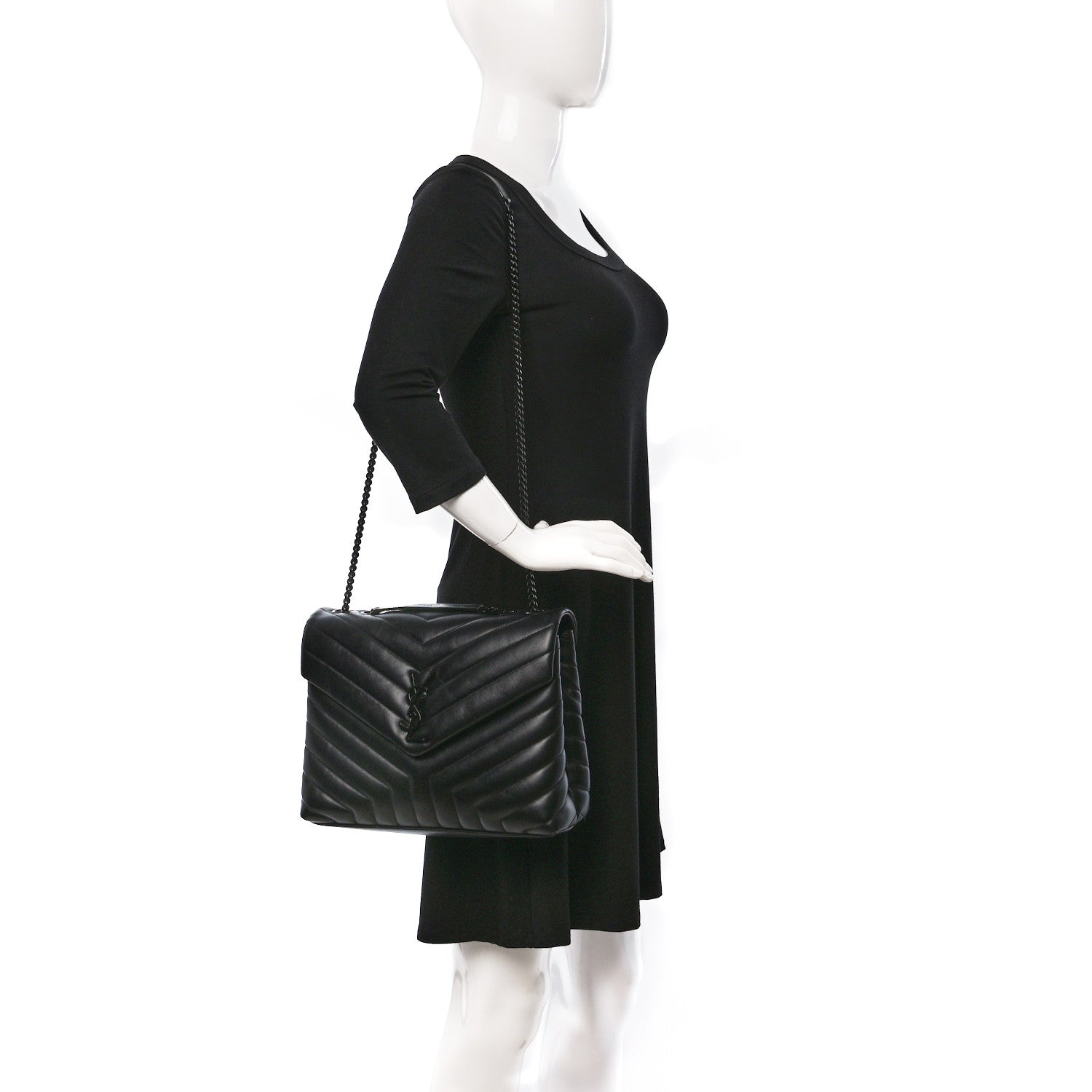 Saint Laurent Calfskin Y Quilted Monogram Monochrome Medium Loulou Chain Satchel Black 2 of 9