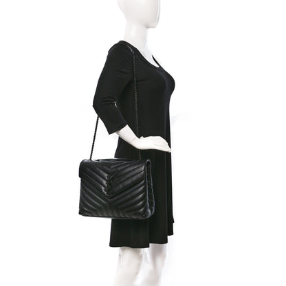 Saint Laurent Calfskin Y Quilted Monogram Monochrome Medium Loulou Chain Satchel Black 2 of 9