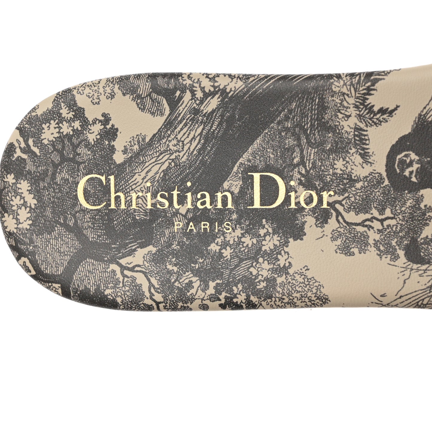 Canvas Toile de Jouy Embroidered Dway Flat Slide Sandals 39.5 Light Grey
