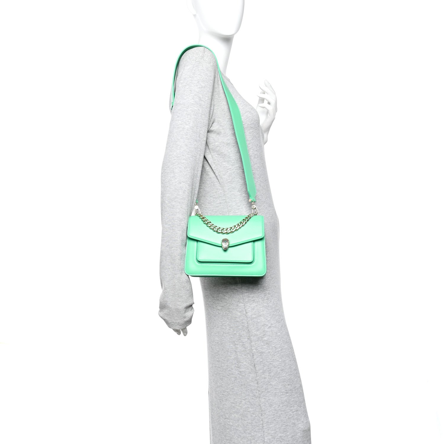 Bulgari Calfskin Serpenti Forever Maxi Chain Crossbody Bag Green 2 of 11