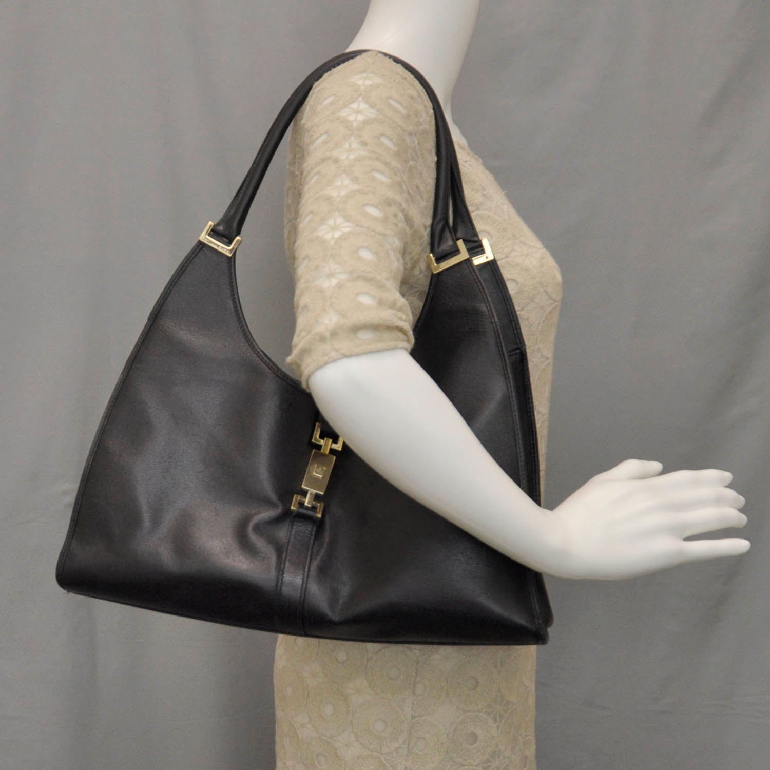 Gucci Leather Medium Bardot Black 2 of 8