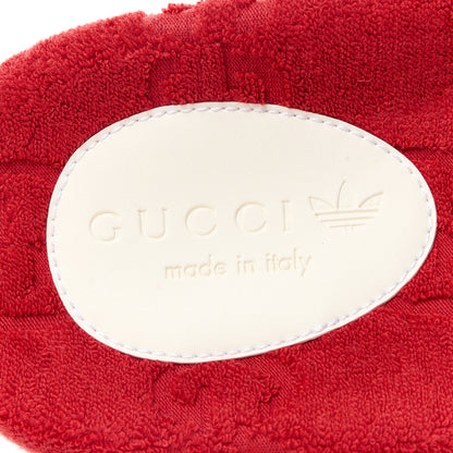 Gucci X ADIDAS Terry Cloth Trefoil GG Monogram Mens Platform Sandals 9 Maple Red Off White 7 of 9