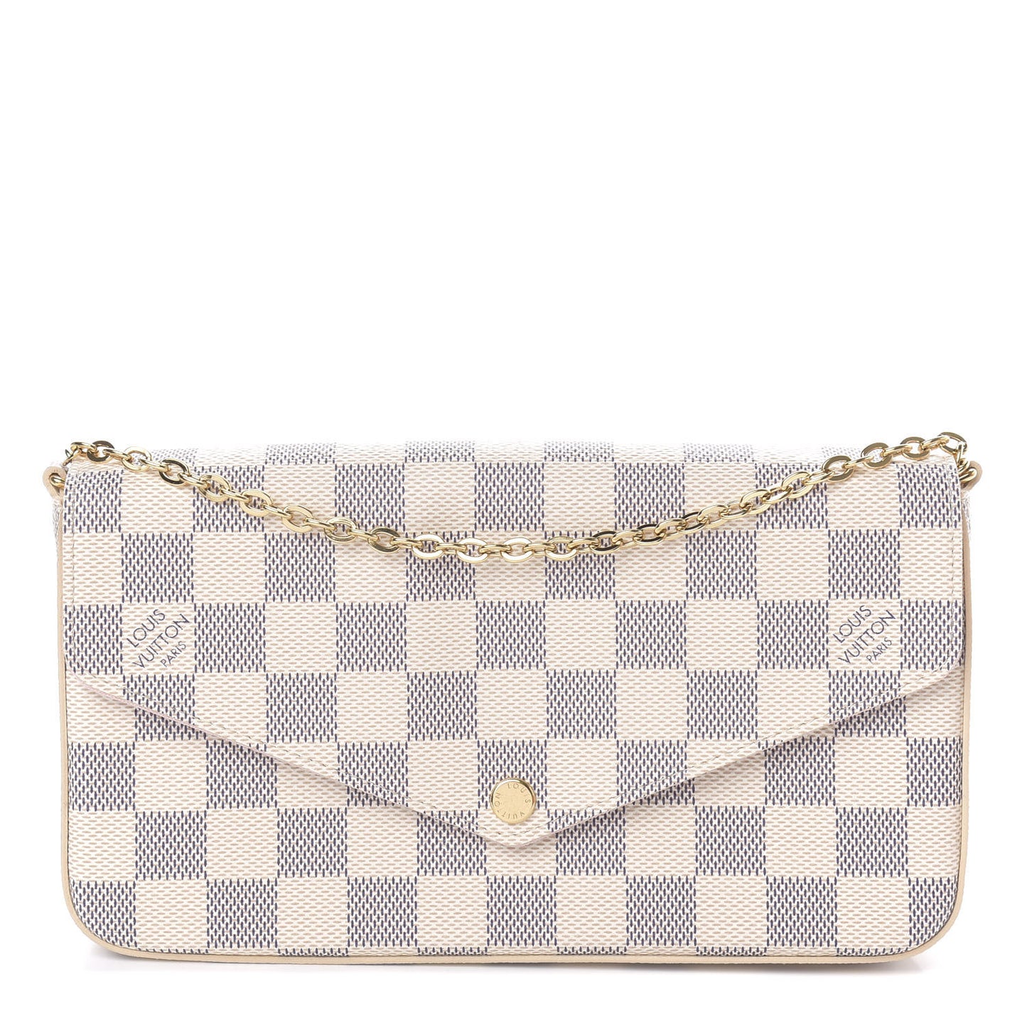 Damier Azur Pochette Felicie Chain Wallet Rose Ballerine