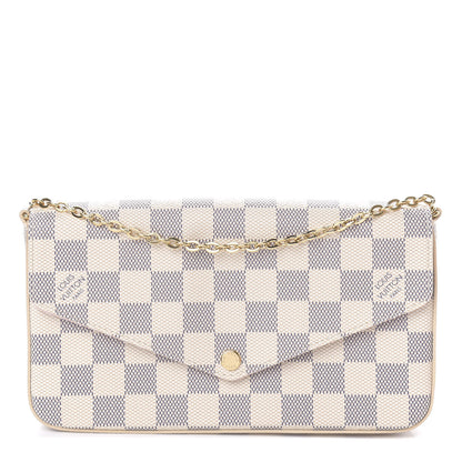Louis Vuitton Damier Azur Pochette Felicie Chain Wallet Rose Ballerine 1 of 12