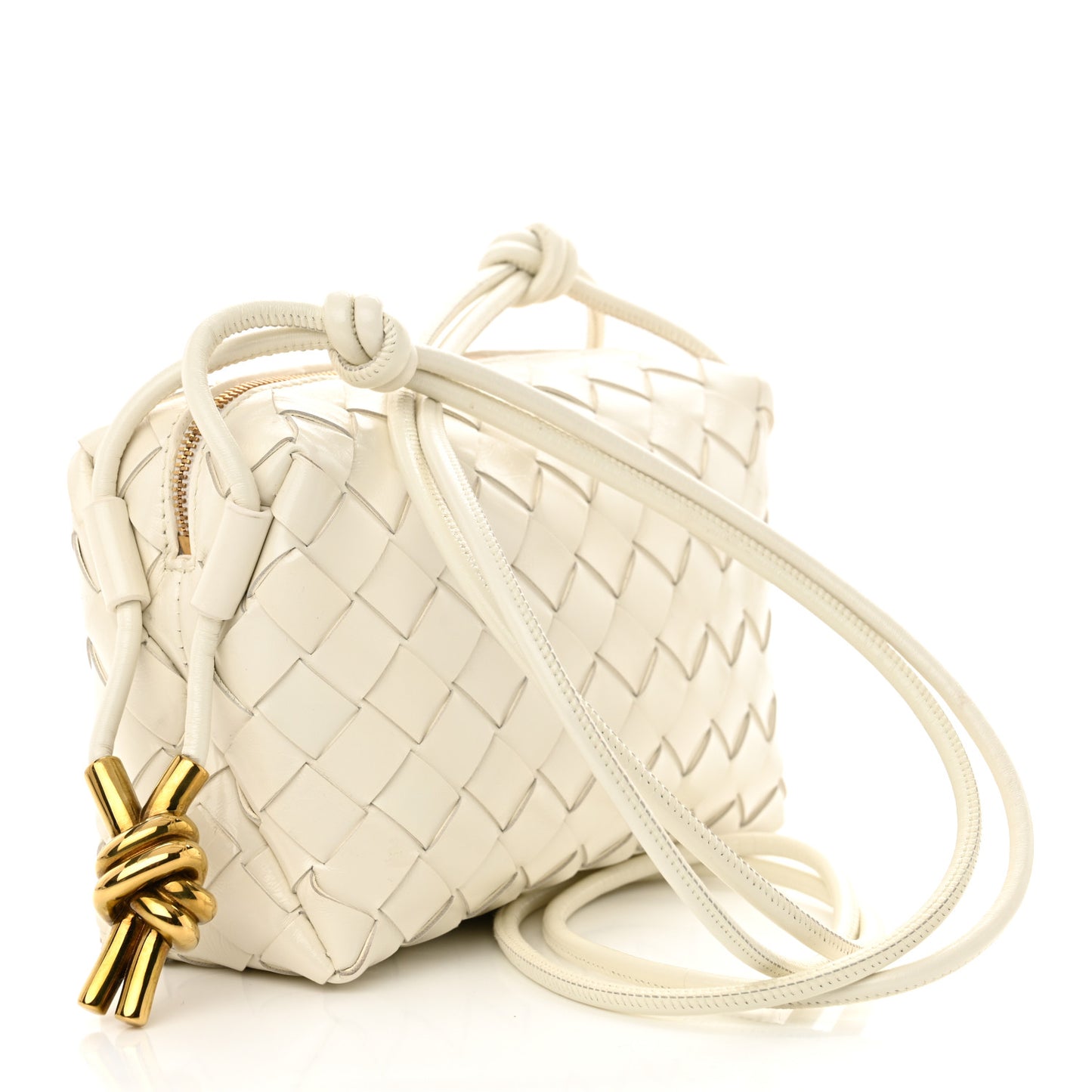 Nappa Intrecciato Metallic Knot Mini Loop Camera Bag Bone