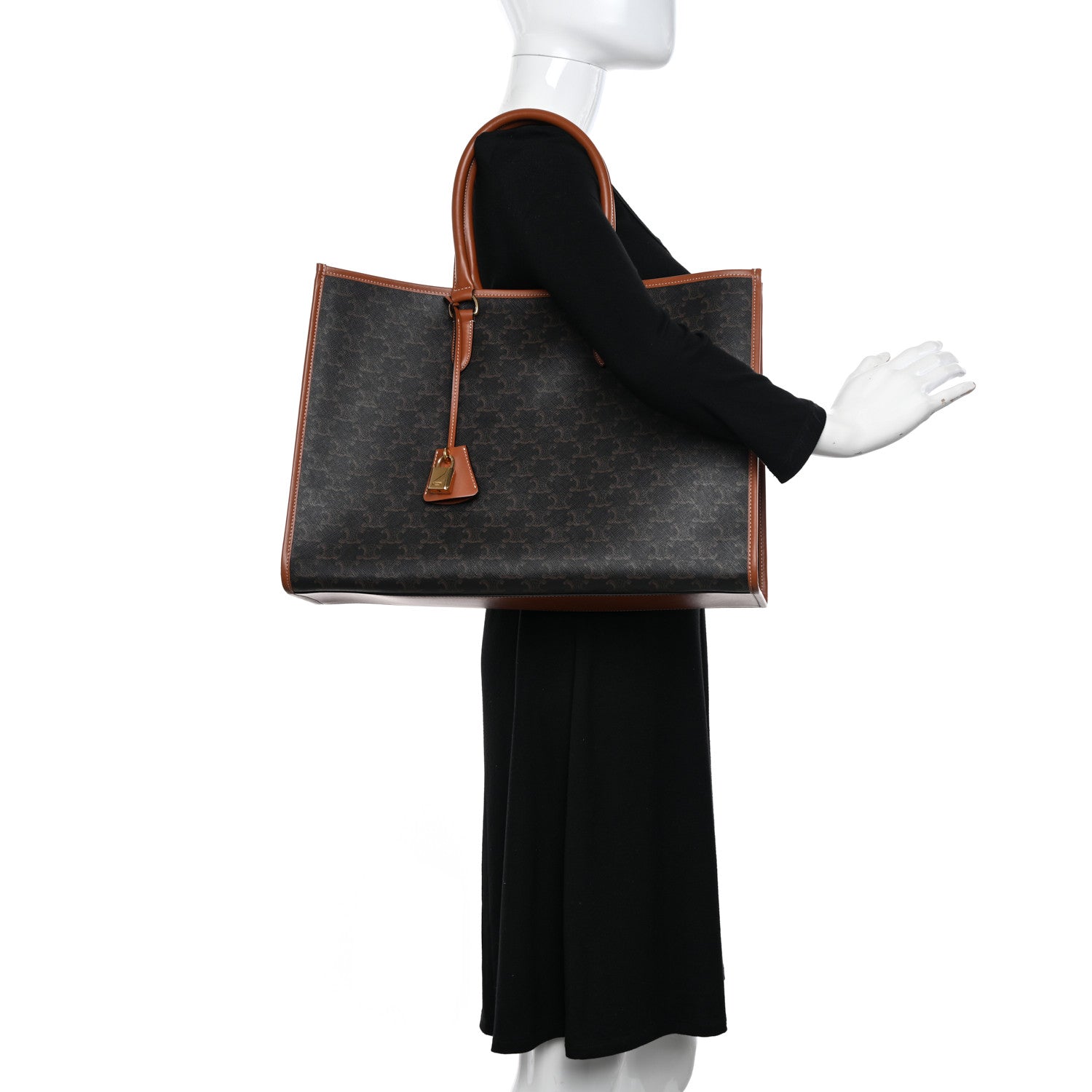 Celine Triomphe Canvas Calfskin Horizontal Cabas Tan 2 of 14