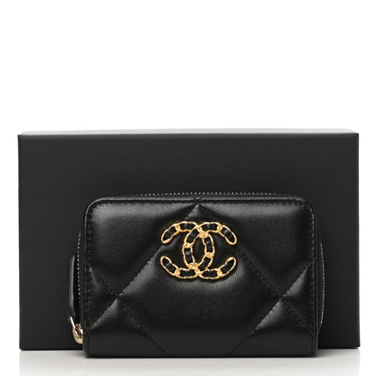 Chanel Lambskin Quilted Chanel 19 Zip Around Coin Purse Wallet Black 8 of 8