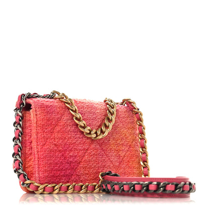 Chanel Wool Tweed Lambskin Quilted Chanel 19 Wallet On Chain WOC Coral Pink 3 of 13