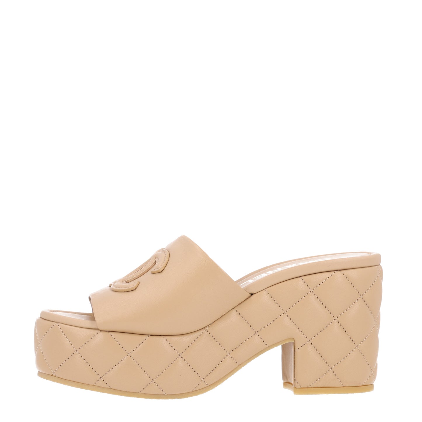 Lambskin Quilted CC Platform Mules 37.5 Beige