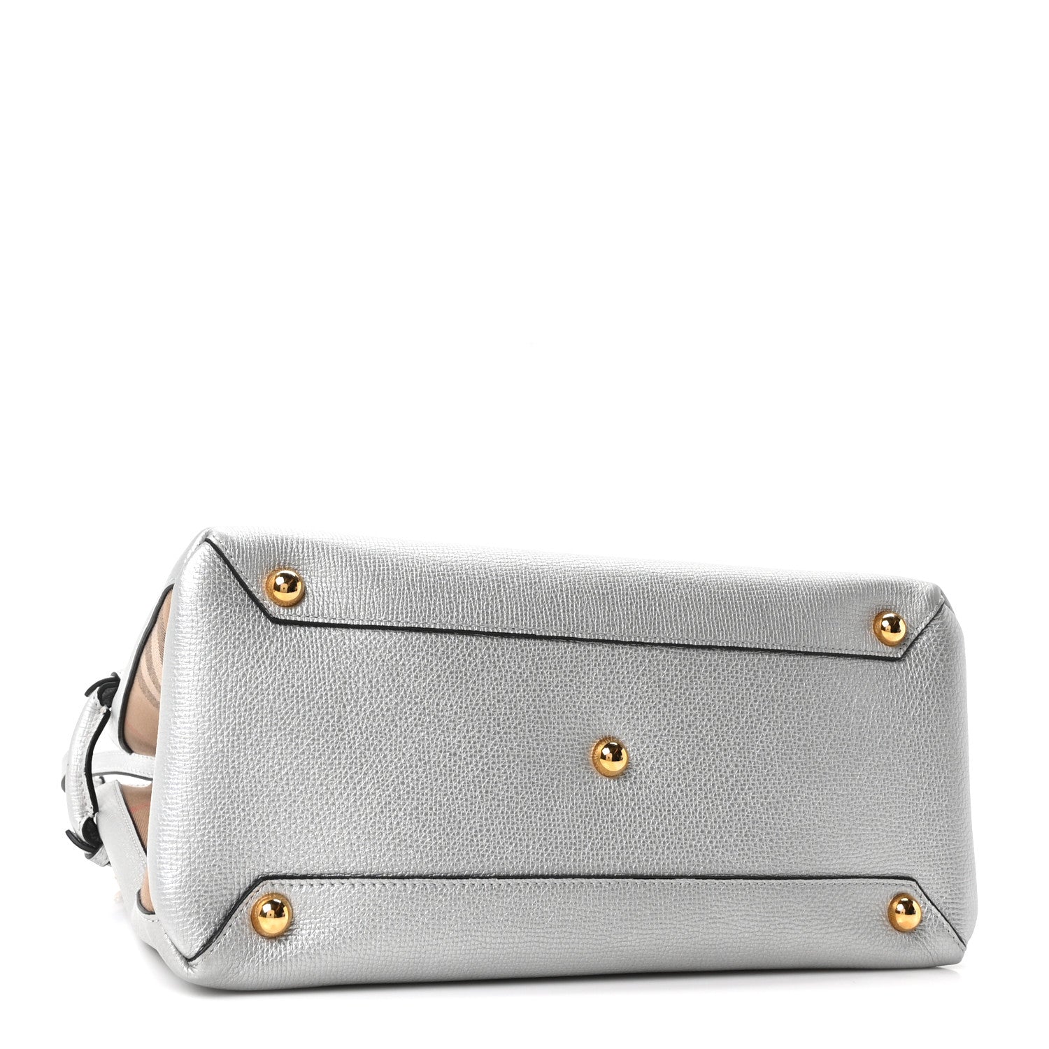 Burberry Metallic Grainy Calfskin House Check Medium Banner Tote Silver 6 of 17