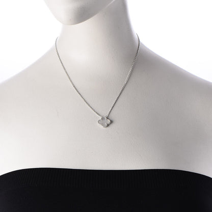 Van Cleef & Arpels 18K White Gold Mother of Pearl Vintage Alhambra Pendant Necklace 2 of 7