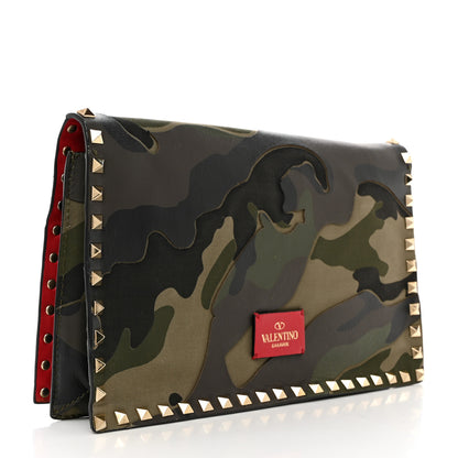 Valentino Garavani Nappa Canvas Camouflage Rockstud Wristlet Clutch Verde Rouge 3 of 11