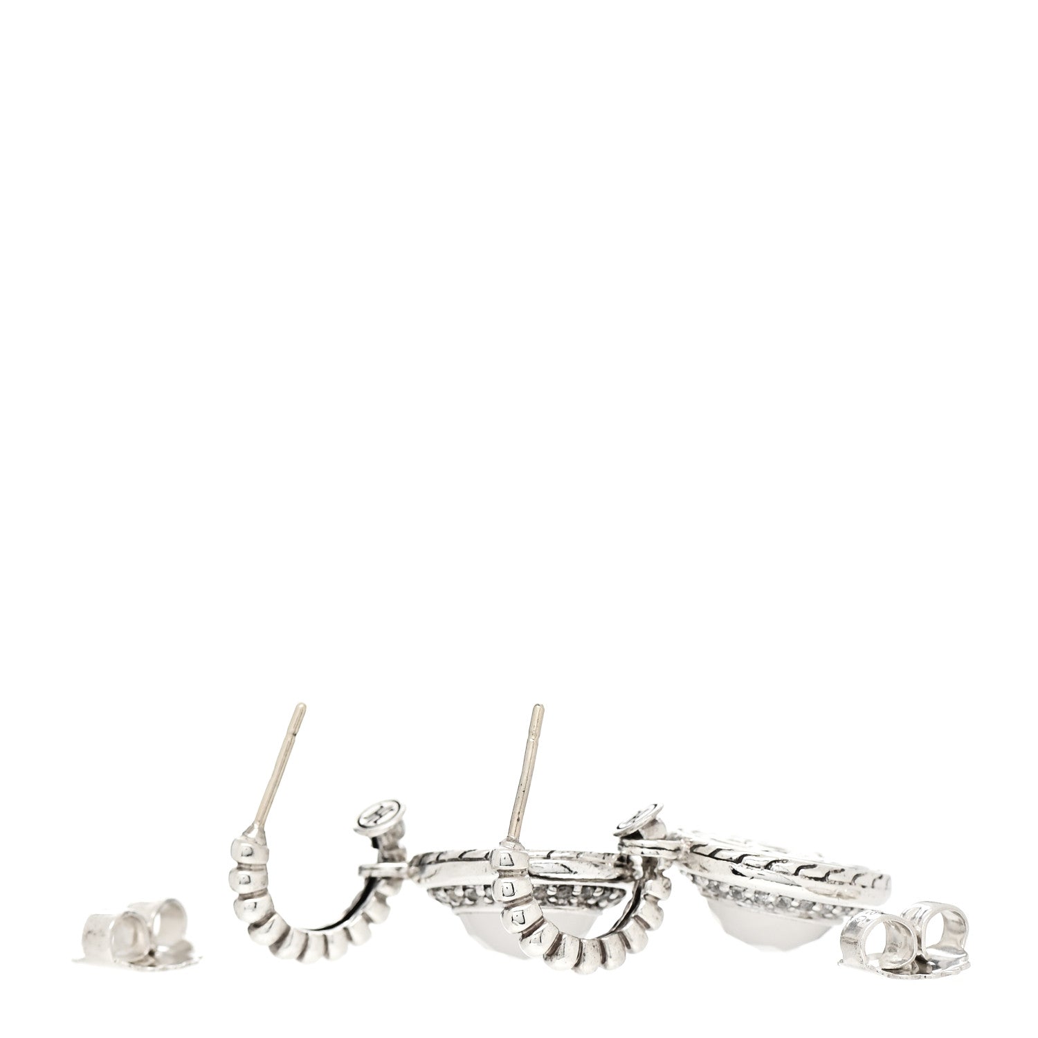 John Hardy Sterling Silver Batu Bedge White Sapphire Chalcedony Drop Earrings 3 of 4