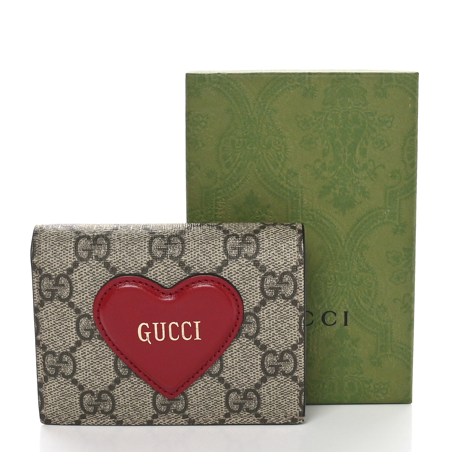 GG Supreme Monogram Script Logo Heart Card Case New Cherry Red Beige New Acero