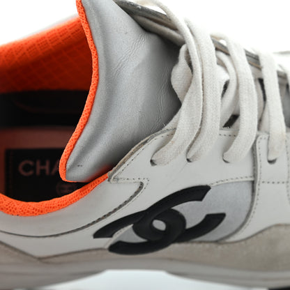 Chanel Nylon Calfskin Suede CC Womens Sneakers 37 White Orange 14 of 25