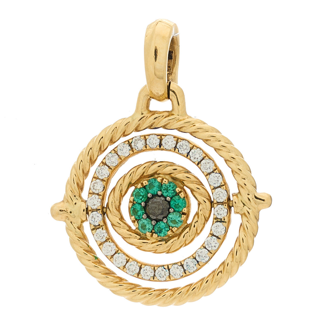 David Yurman 18K Yellow Gold Diamond Emerald Evil Eye Mobile Amulet Pendant 1 of 4