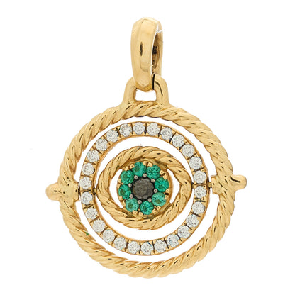 David Yurman 18K Yellow Gold Diamond Emerald Evil Eye Mobile Amulet Pendant 1 of 4