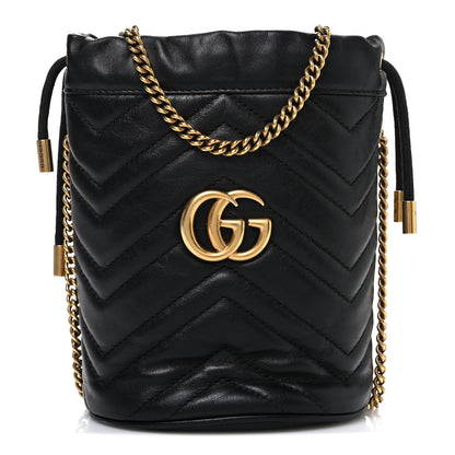 Gucci Calfskin Matelasse Mini GG Marmont 2.0 Bucket Bag Black 1 of 11