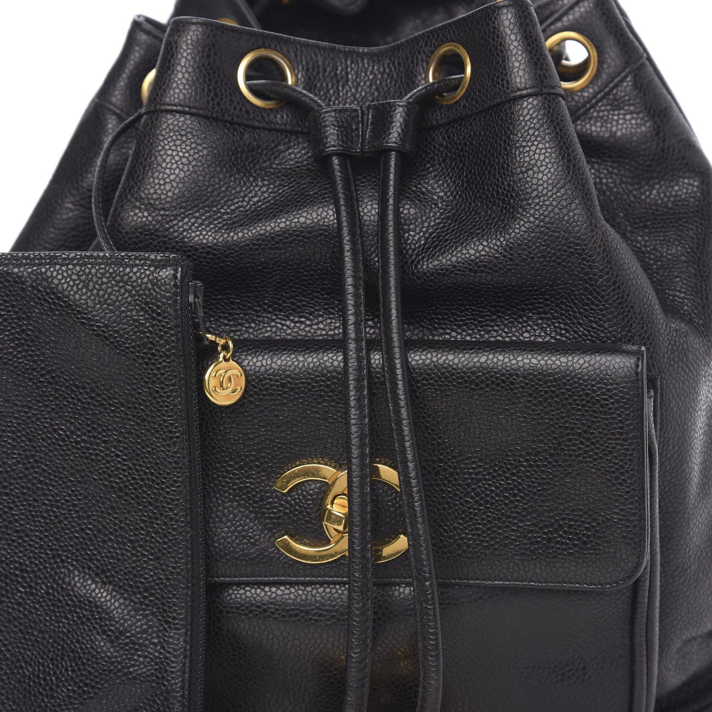 Caviar Drawstring Backpack Bag Black