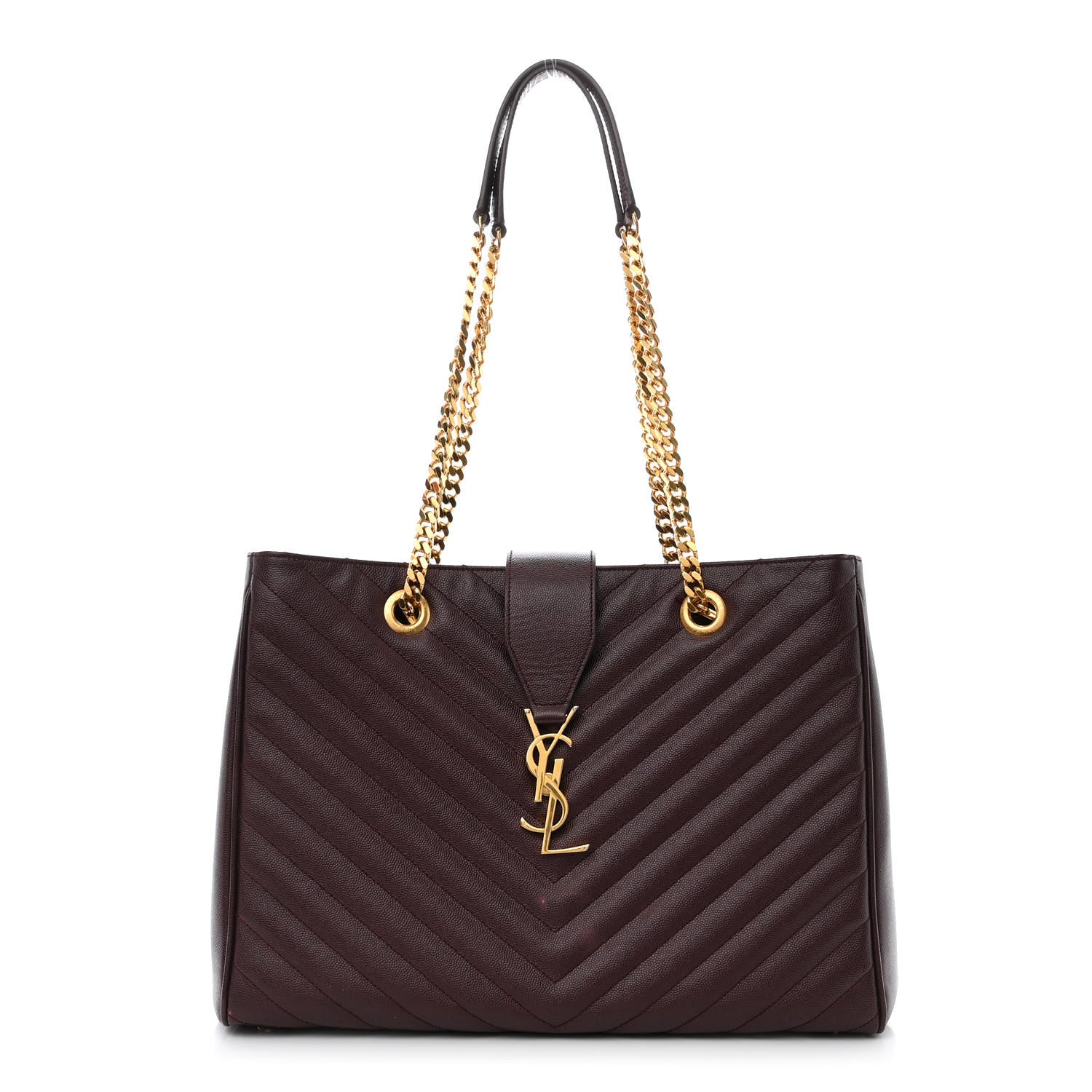 Saint Laurent Grain De Poudre Matelasse Chevron Large Monogram Shopping Bag Amarena 1 of 13