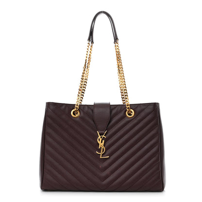 Saint Laurent Grain De Poudre Matelasse Chevron Large Monogram Shopping Bag Amarena 1 of 13