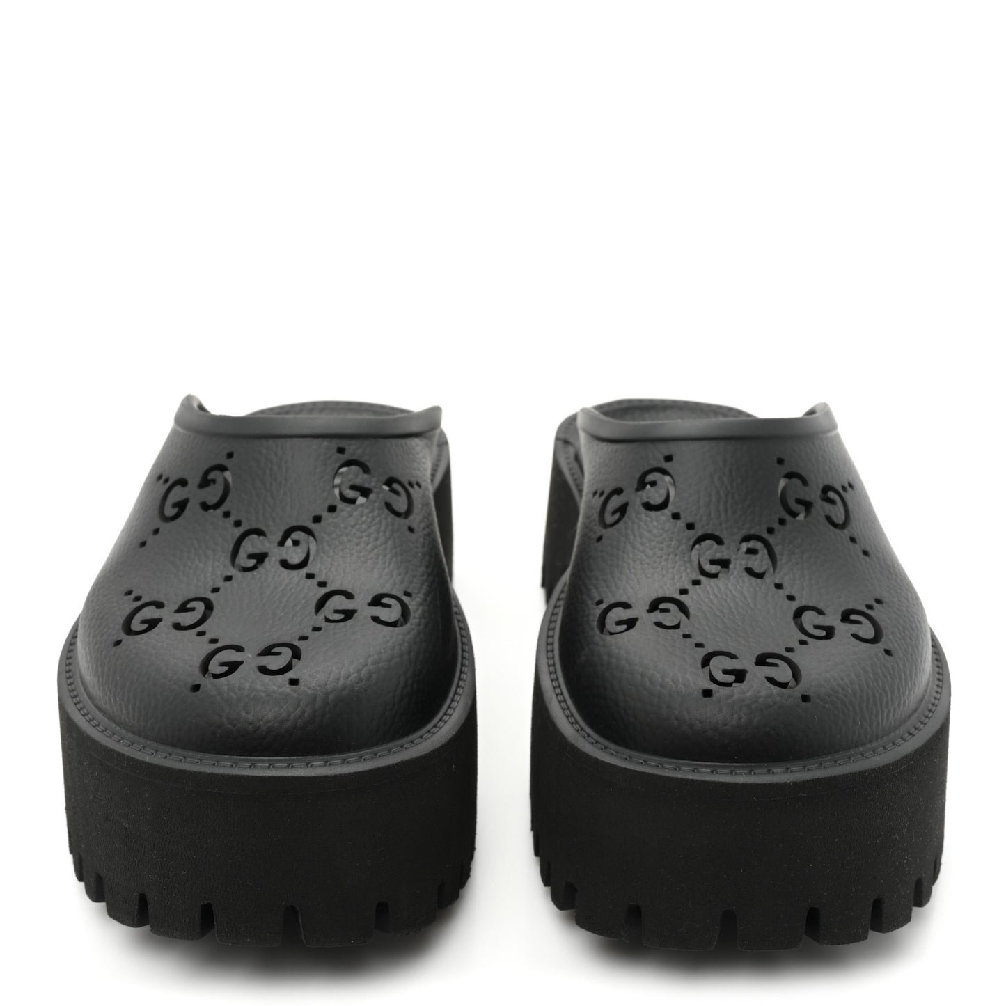 Rubber GG Monogram Perforated Elea Platform 55mm Lug Sole Sandals 36 Black
