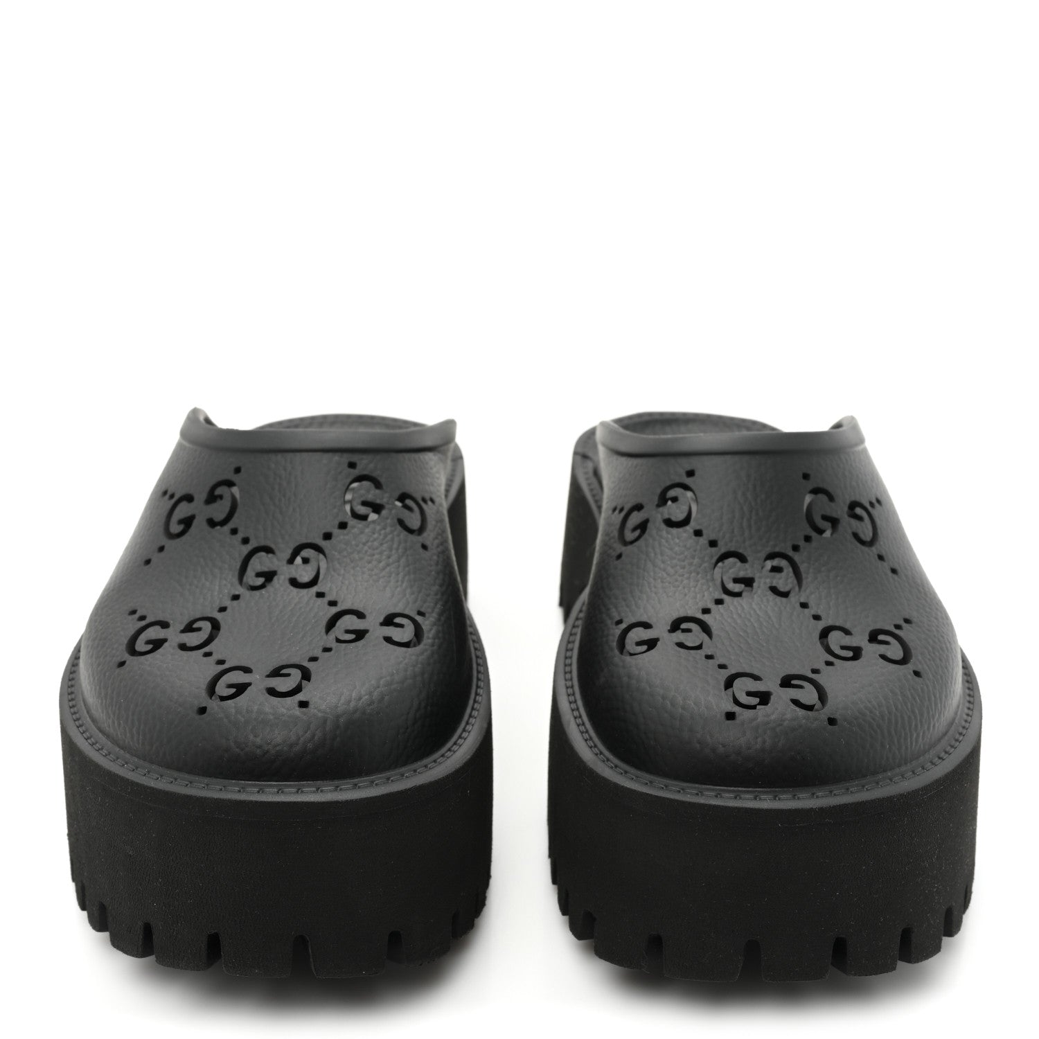 Gucci Rubber GG Monogram Perforated Elea Platform 55mm Lug Sole Sandals 36 Black 2 of 9
