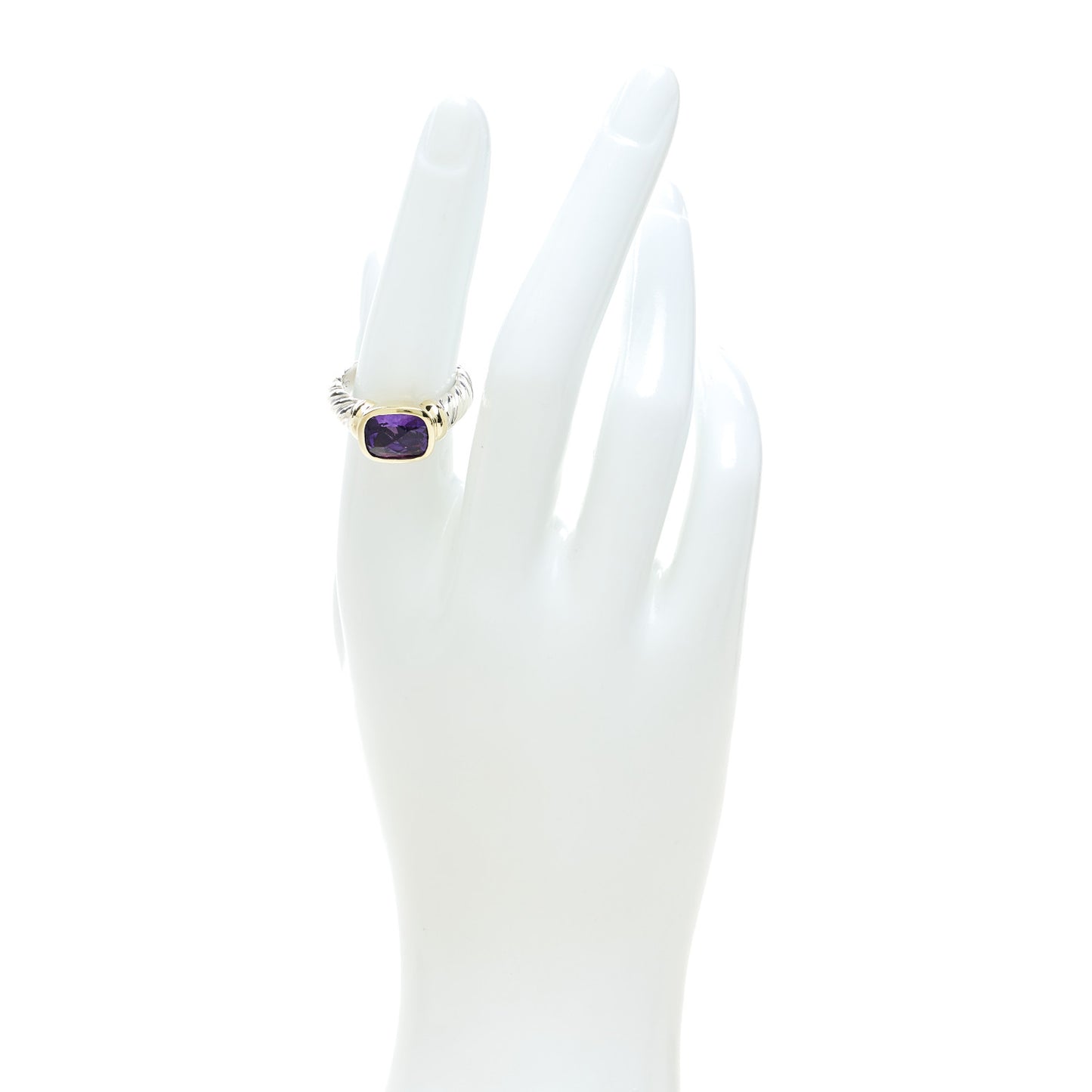 Sterling Silver 14K Yellow Gold Amethyst 10mm Noblesse Ring 54 7