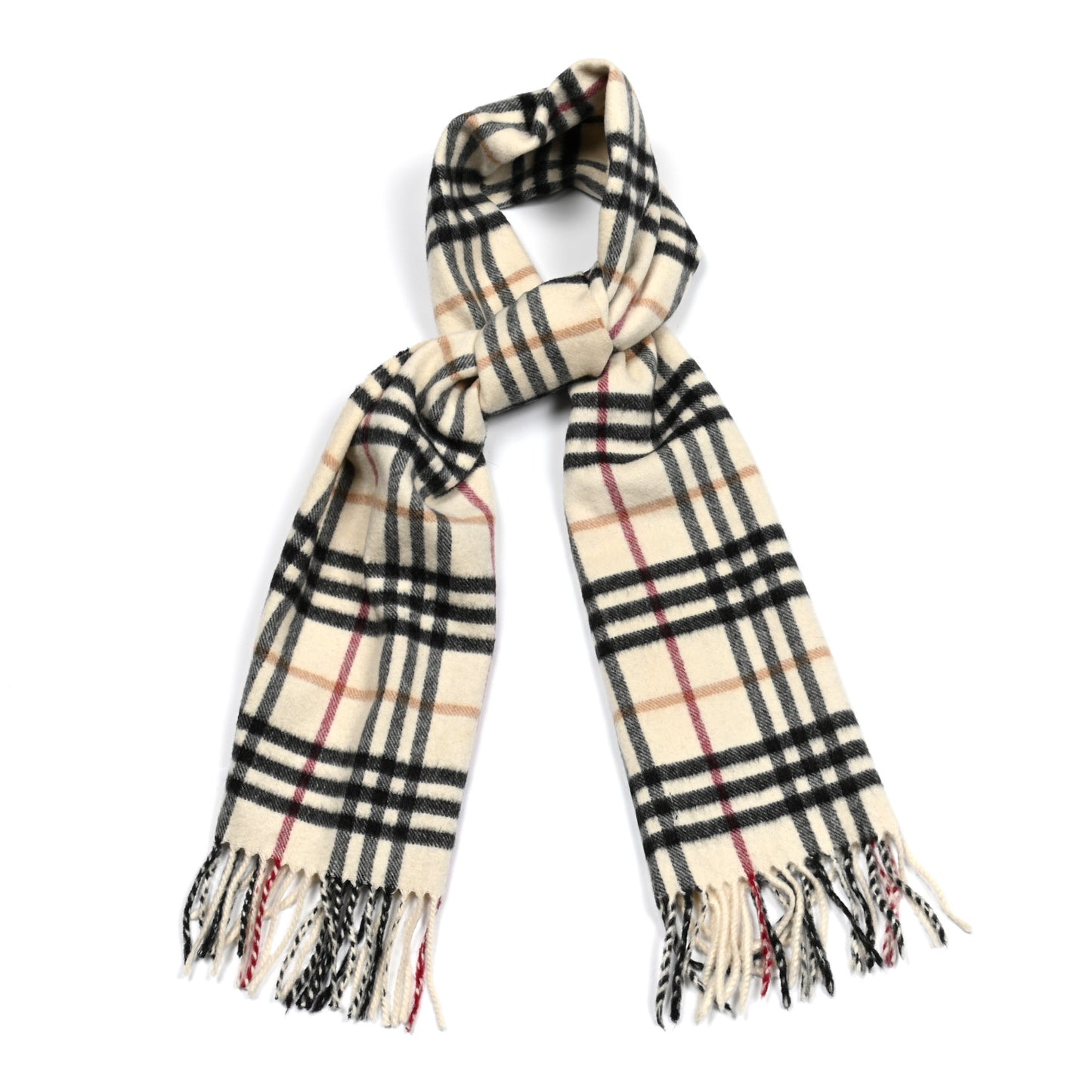 Cashmere Vintage Check Fringe Scarf Ivory