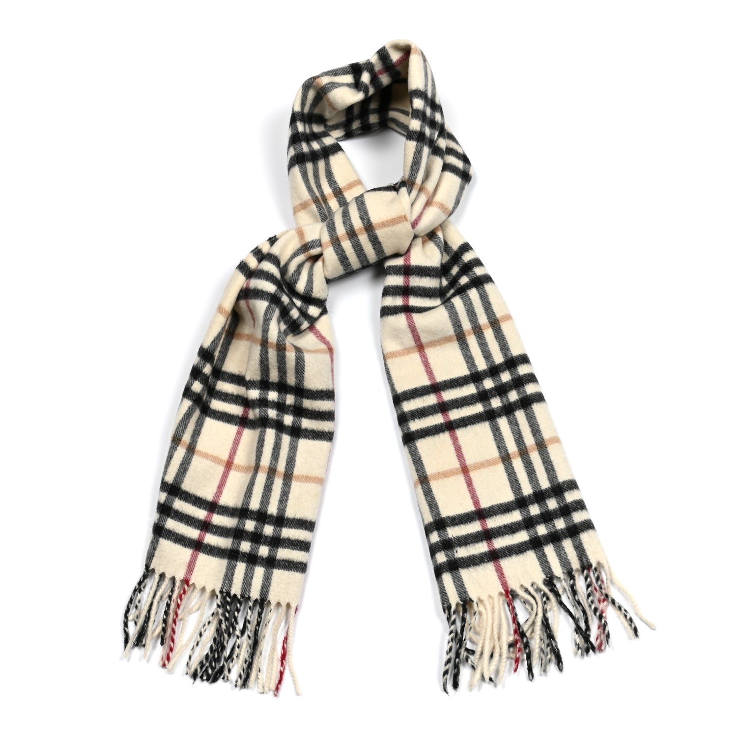 Burberry Cashmere Vintage Check Fringe Scarf Ivory 1 of 4