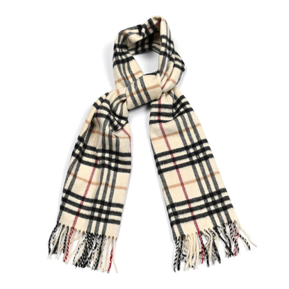 Burberry Cashmere Vintage Check Fringe Scarf Ivory 1 of 4
