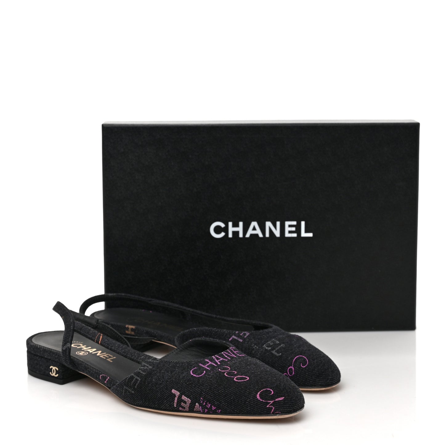 Denim Cap Toe Denim Mood Slingback Flats 40 Black Multicolor