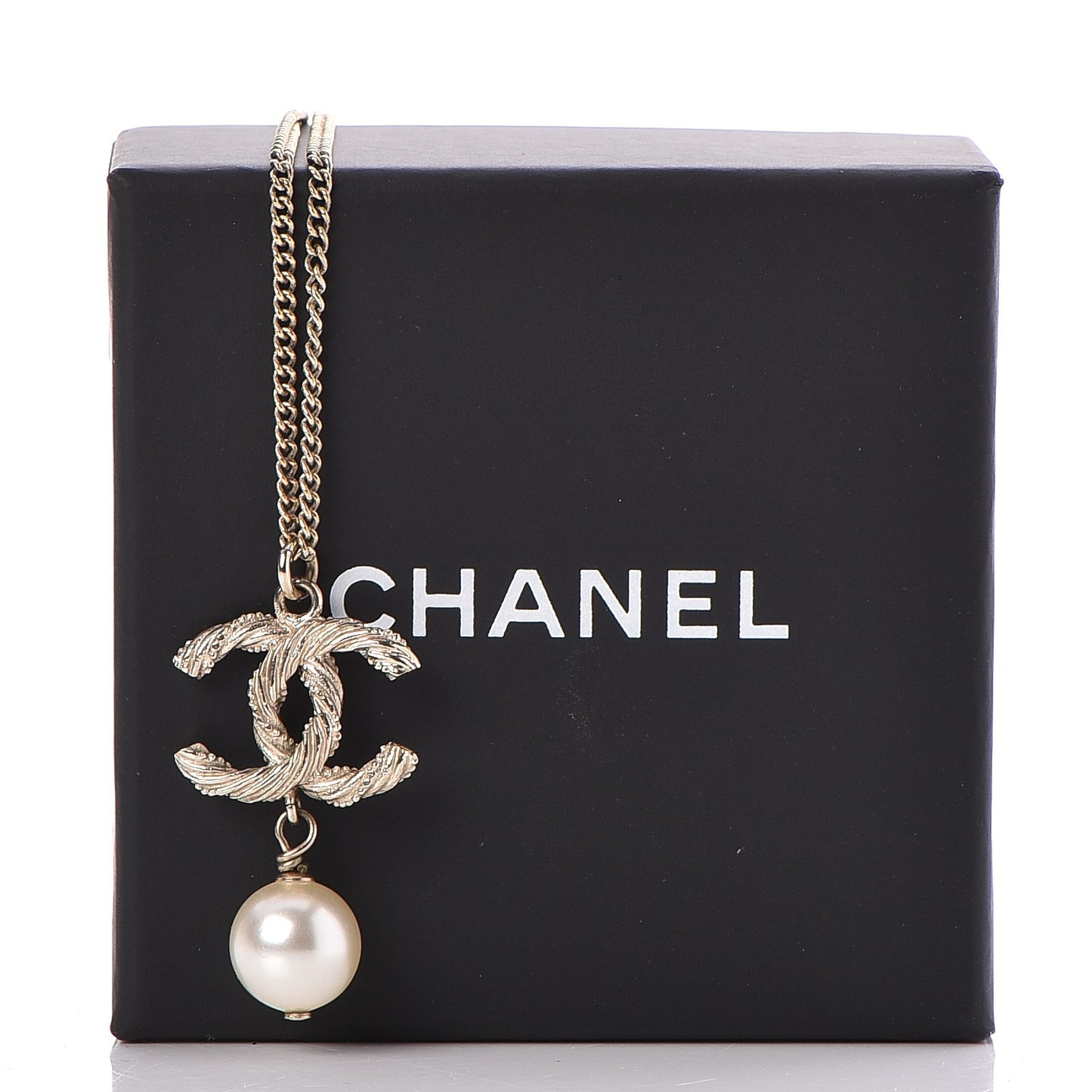 Pearl Crystal CC Drop Necklace Gold