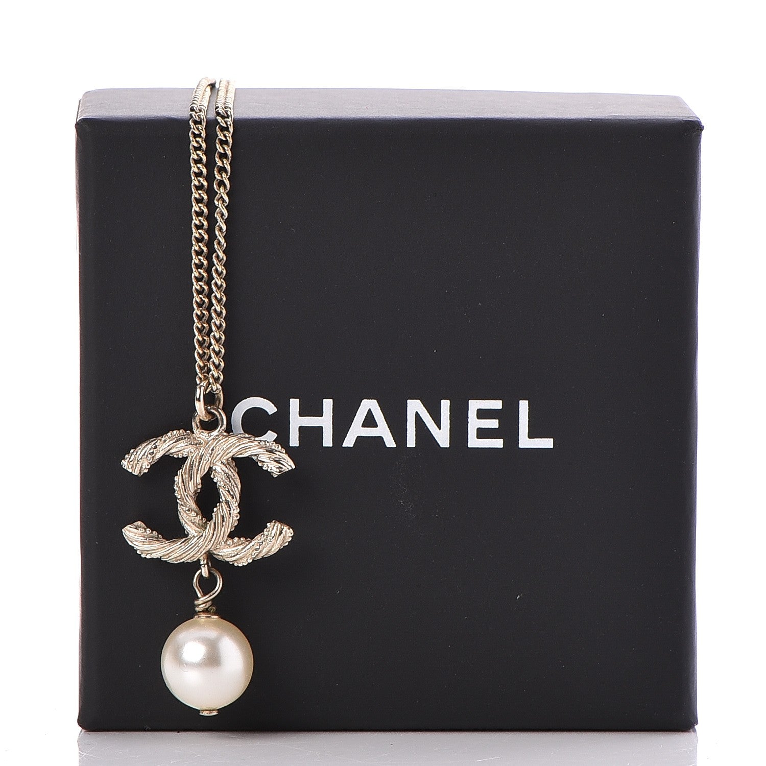 Chanel Pearl Crystal CC Drop Necklace Gold 4 of 5