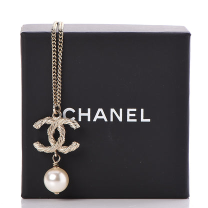 Chanel Pearl Crystal CC Drop Necklace Gold 4 of 5