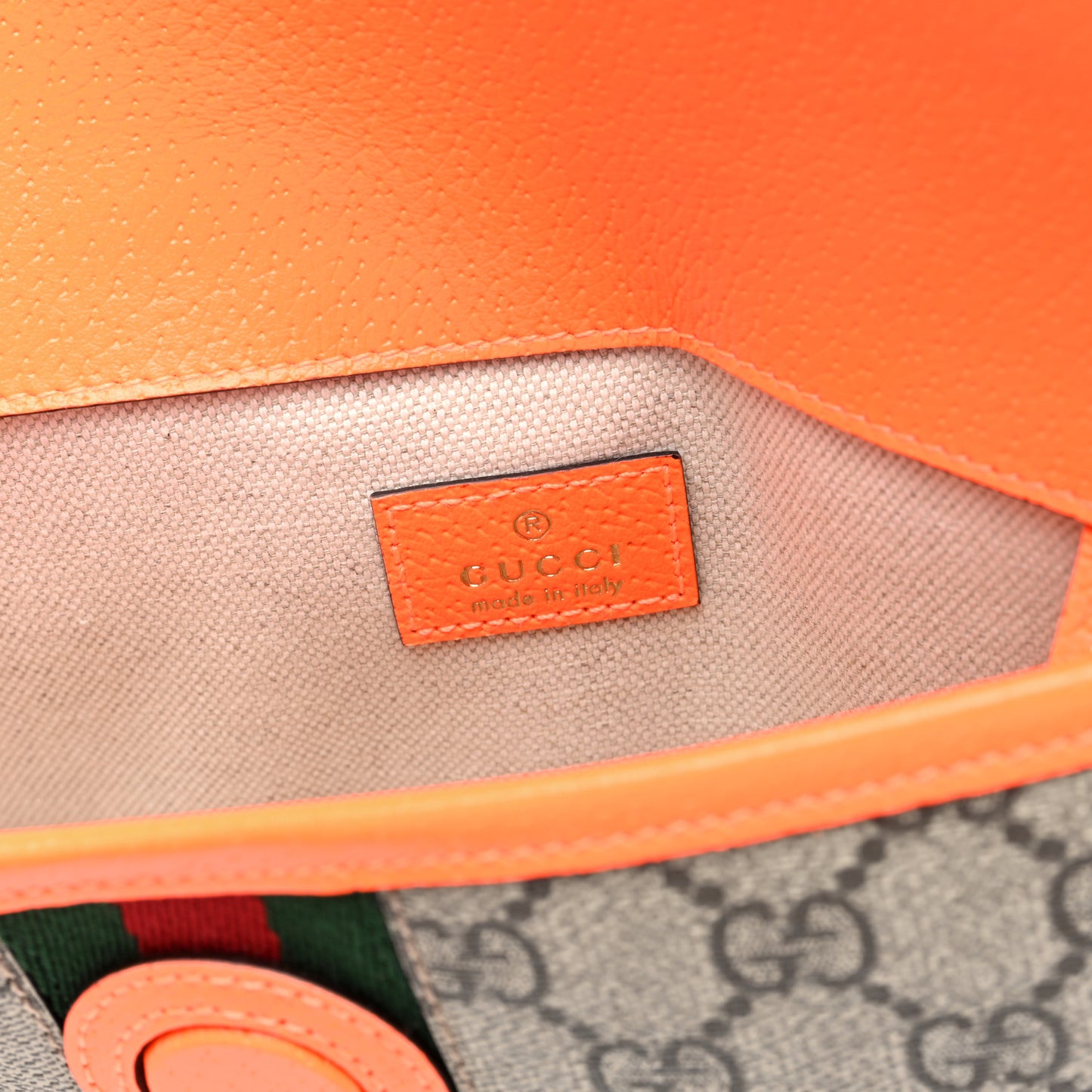 GG Supreme Monogram Web Small Ophidia Belt Bag Beige Ebony Orange