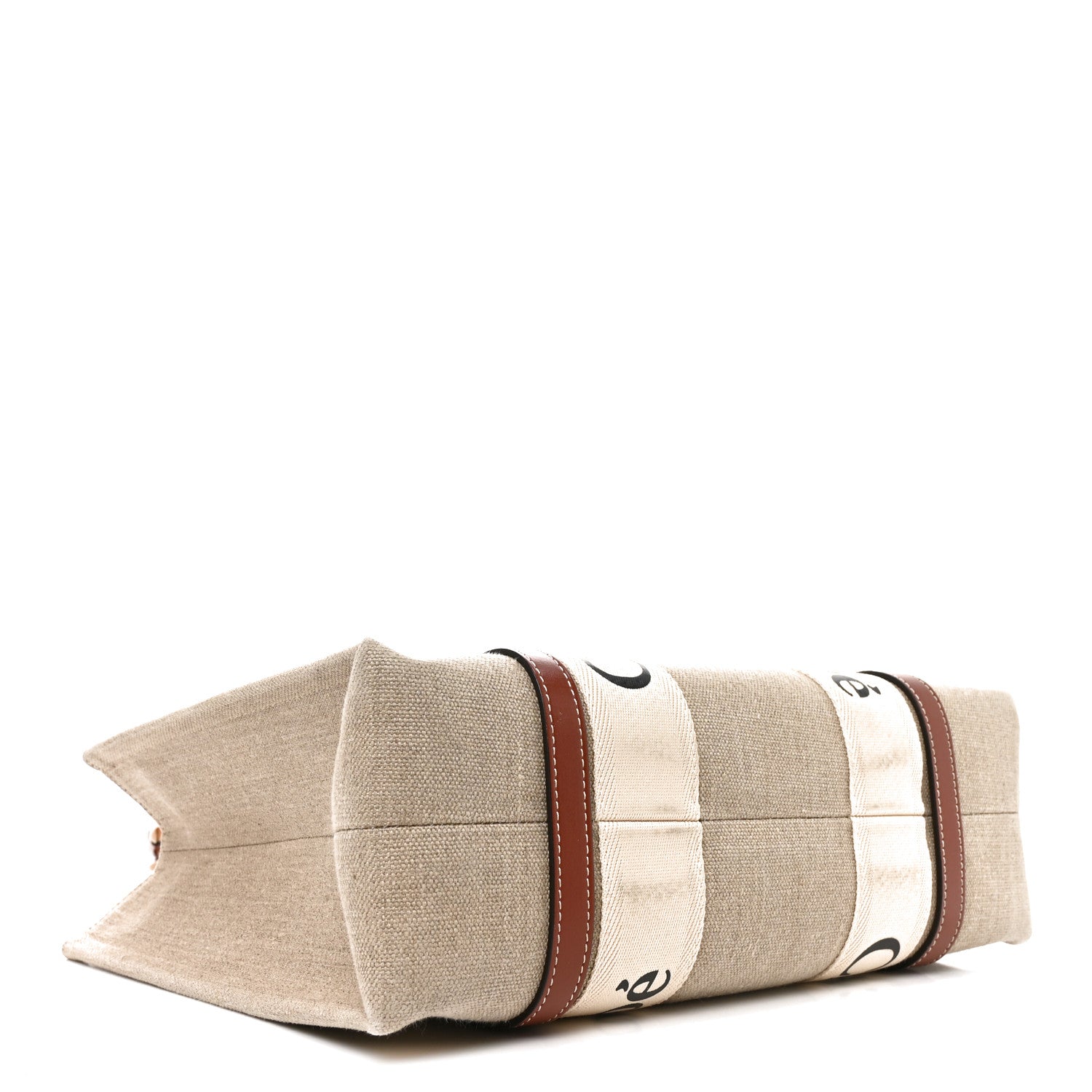 Chloe Linen Calfskin Medium Woody Ribbon Tote White Brown 3 of 10
