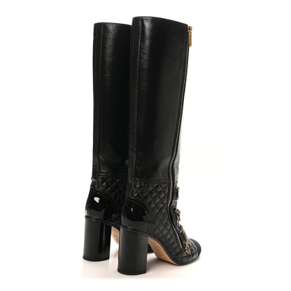 Chanel Lambskin Grosgrain Patent Chained High Boots 38 Black 5 of 10