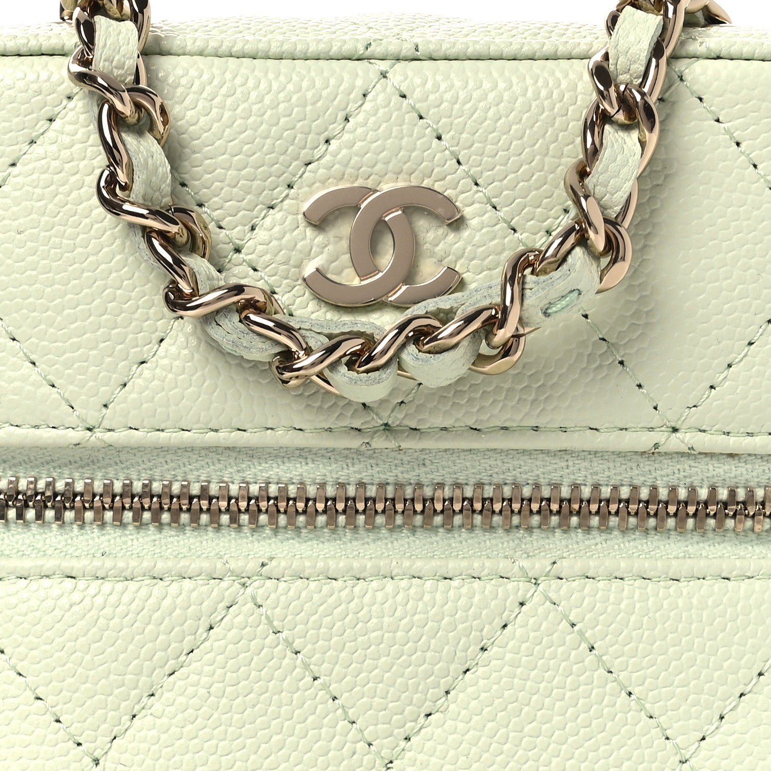 Chanel Caviar Quilted Phone Holder With Chain Light Green 8 of 12