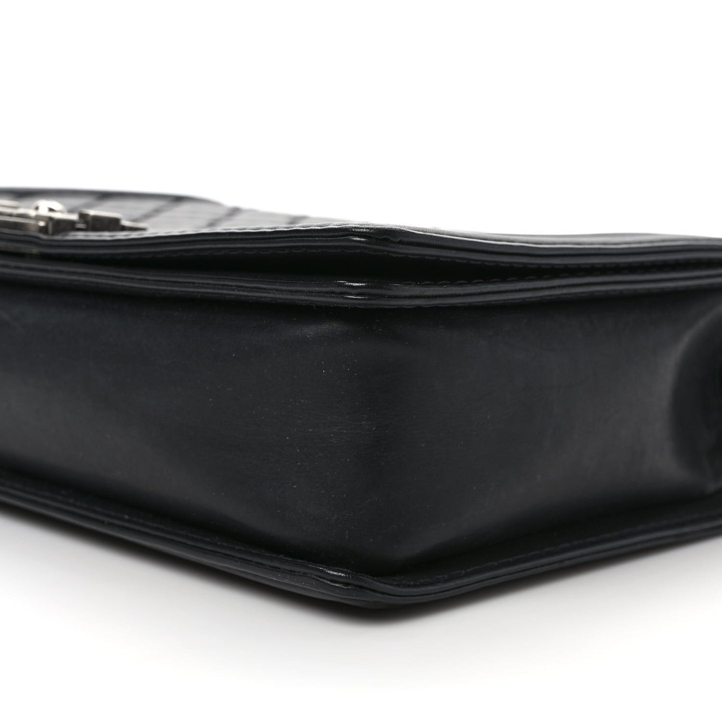 Calfskin Quilted Large Boy Flap Black