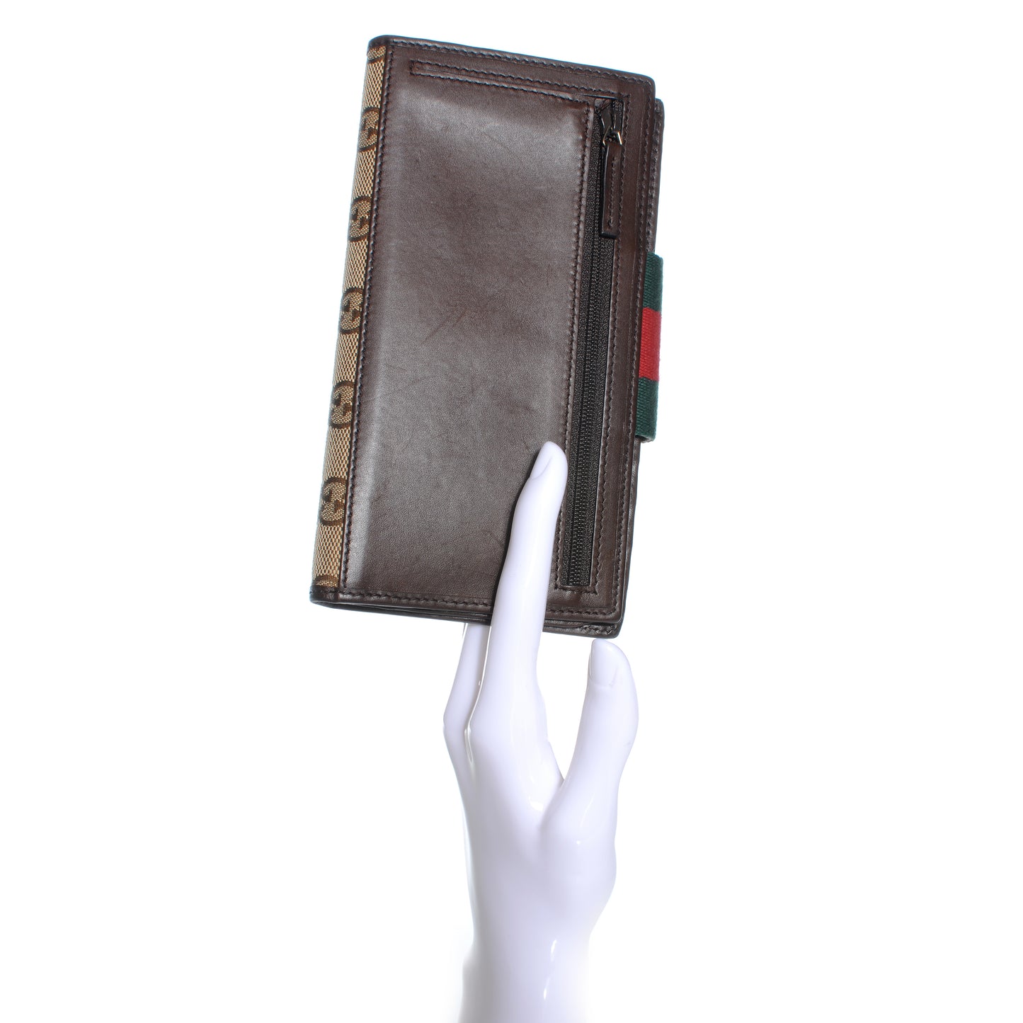 Monogram Calfskin Ladies Web Continental Wallet Beige Ebony Cocoa