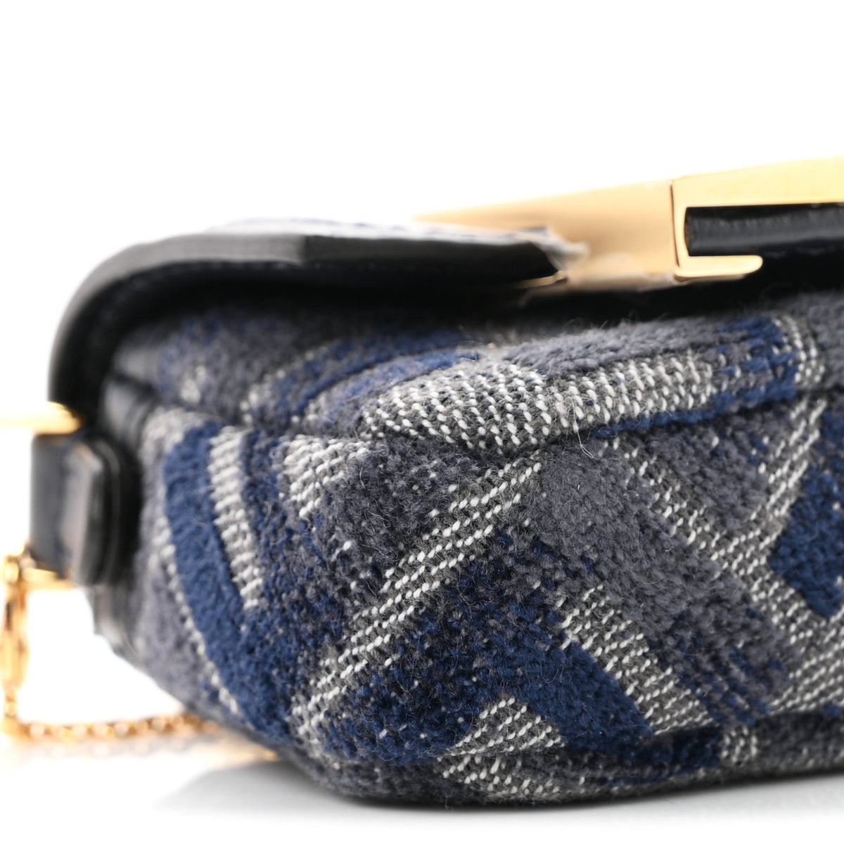 Fabric Vitello Jacquard FF Nano Maxi Buckle Baguette Charm Blue Grey