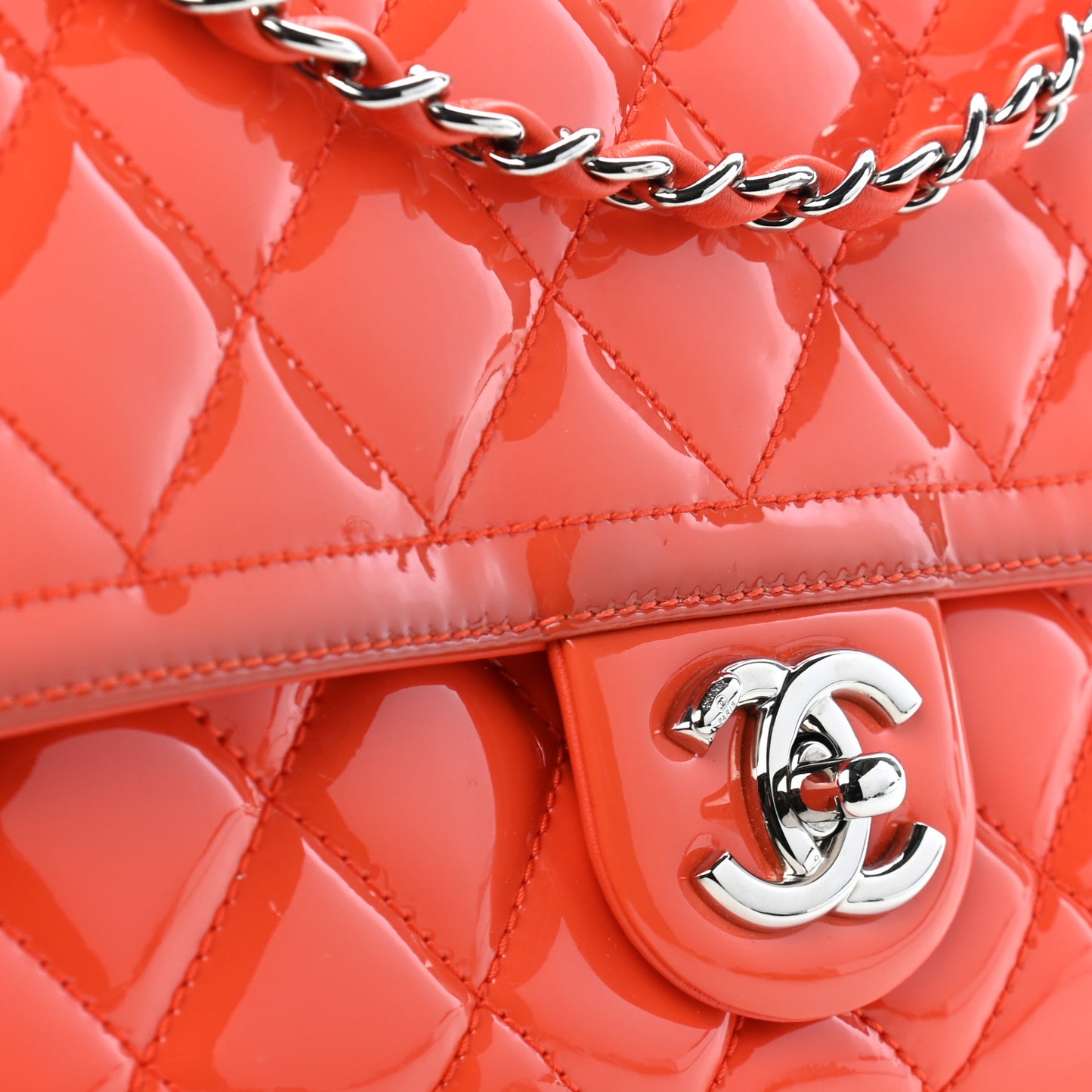 Patent Quilted Large Coco Shine Flap Orange