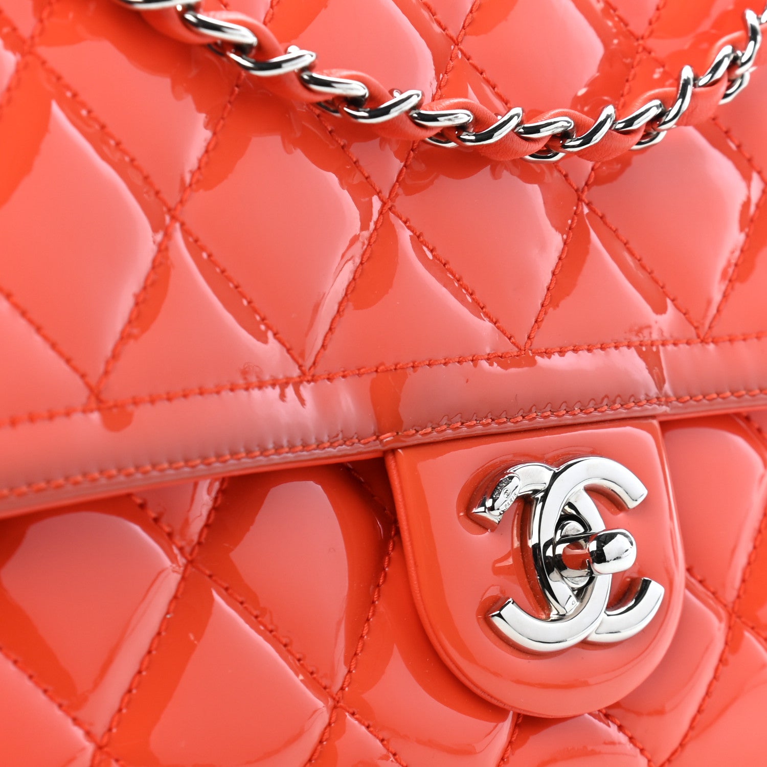 Chanel Patent Quilted Large Coco Shine Flap Orange 8 of 11