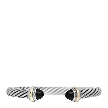 David Yurman Sterling Silver 14K Yellow Gold Black Onyx 7mm Cable Classics Bracelet 1 of 4