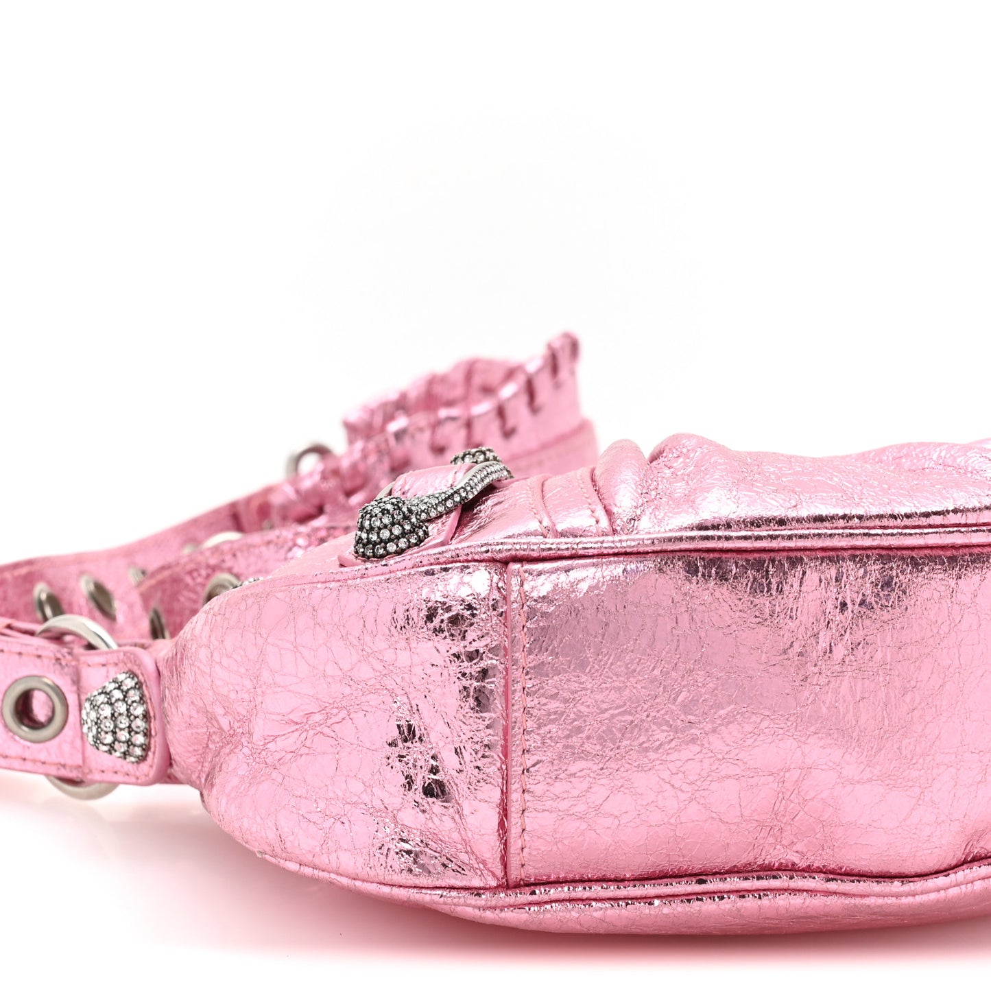 Metallic Agneau Arena Crystal Le Cagole Shoulder Bag XS Met Pink