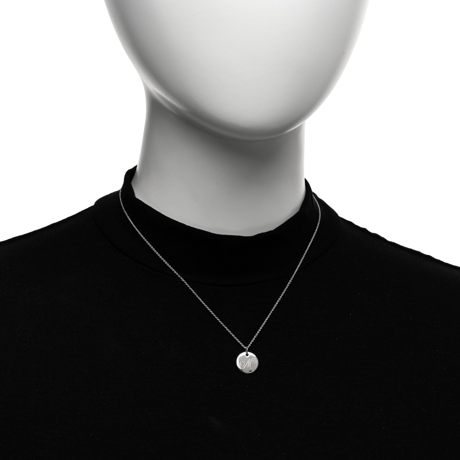 Tiffany Sterling Silver Letter M Disc Pendant Necklace 2 of 4