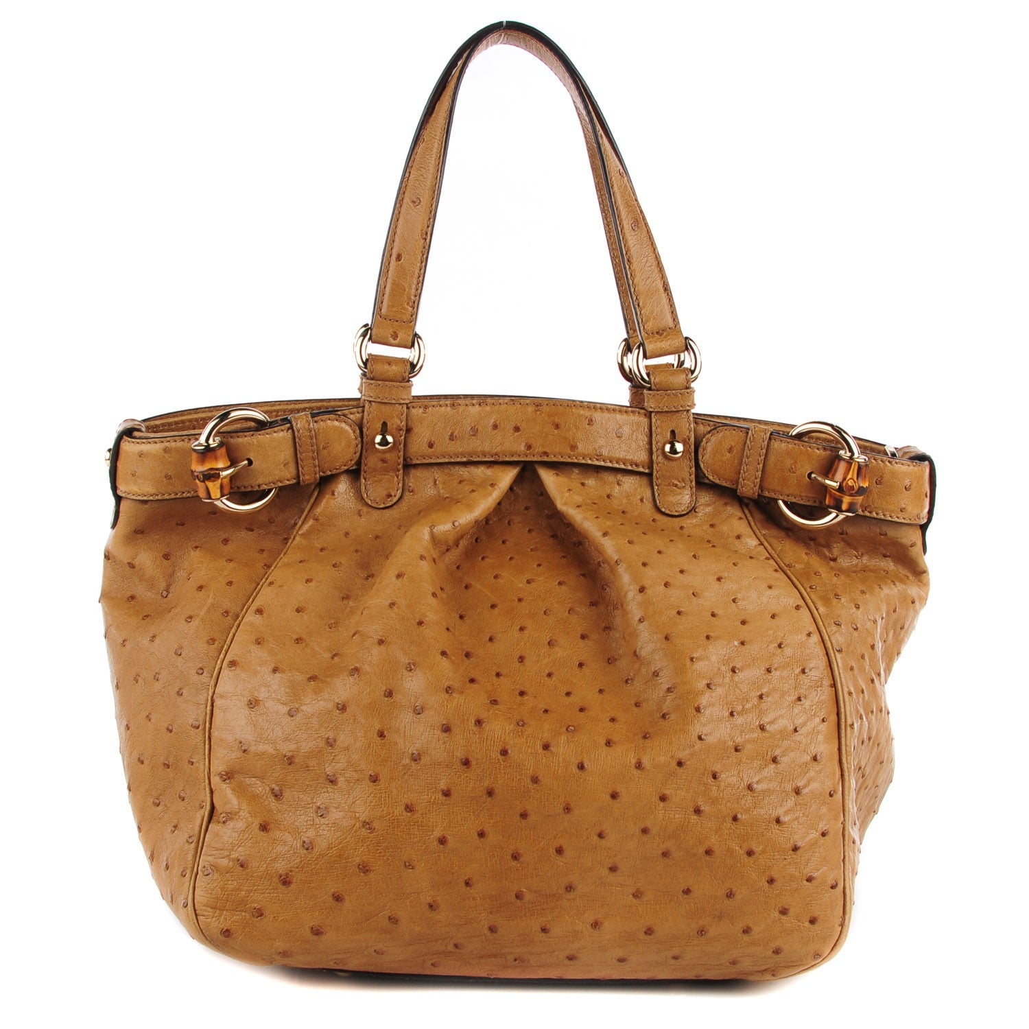 Gucci Ostrich Medium Bamboo Buckle Tote Tan 1 of 8