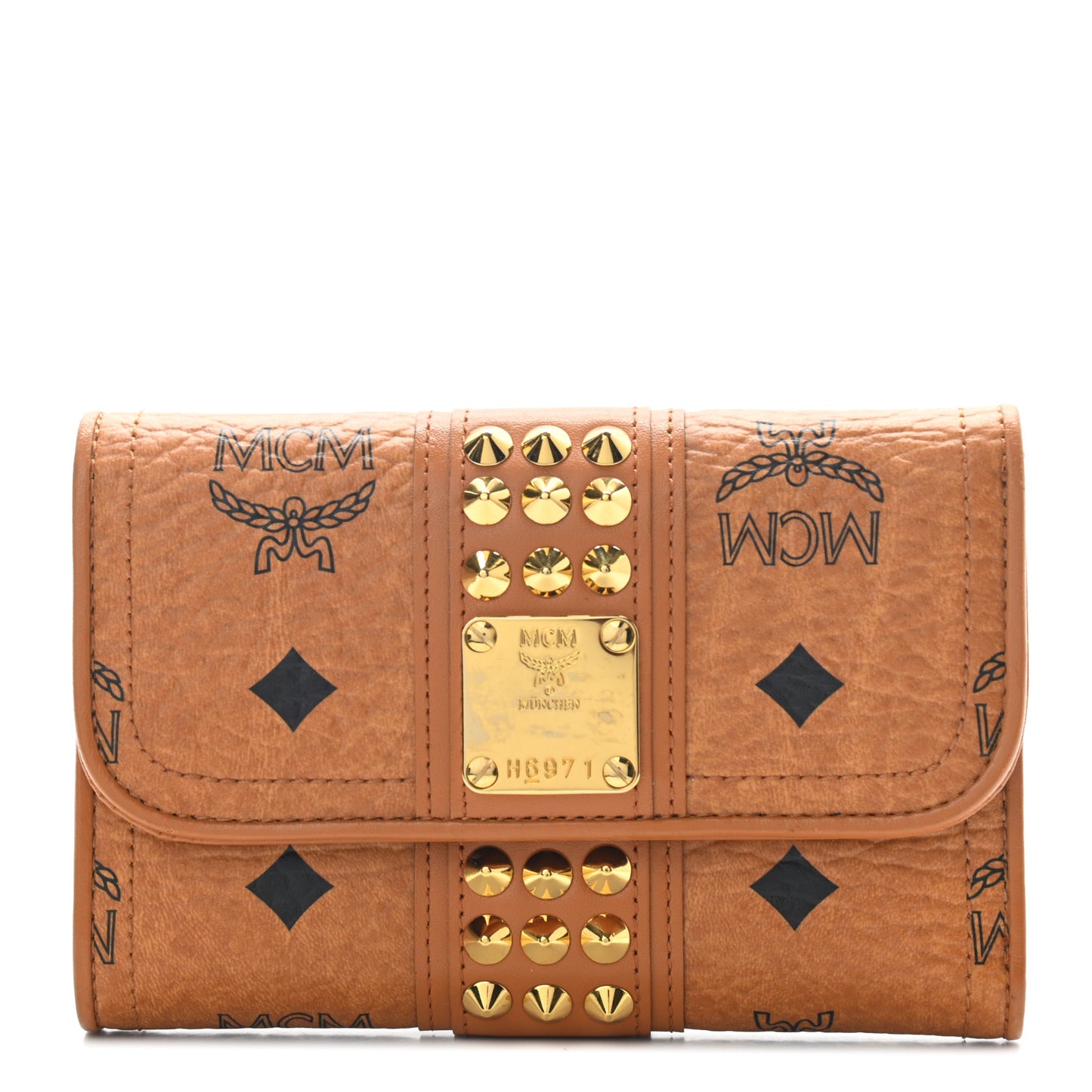 Visetos Studded Compact Wallet Cognac