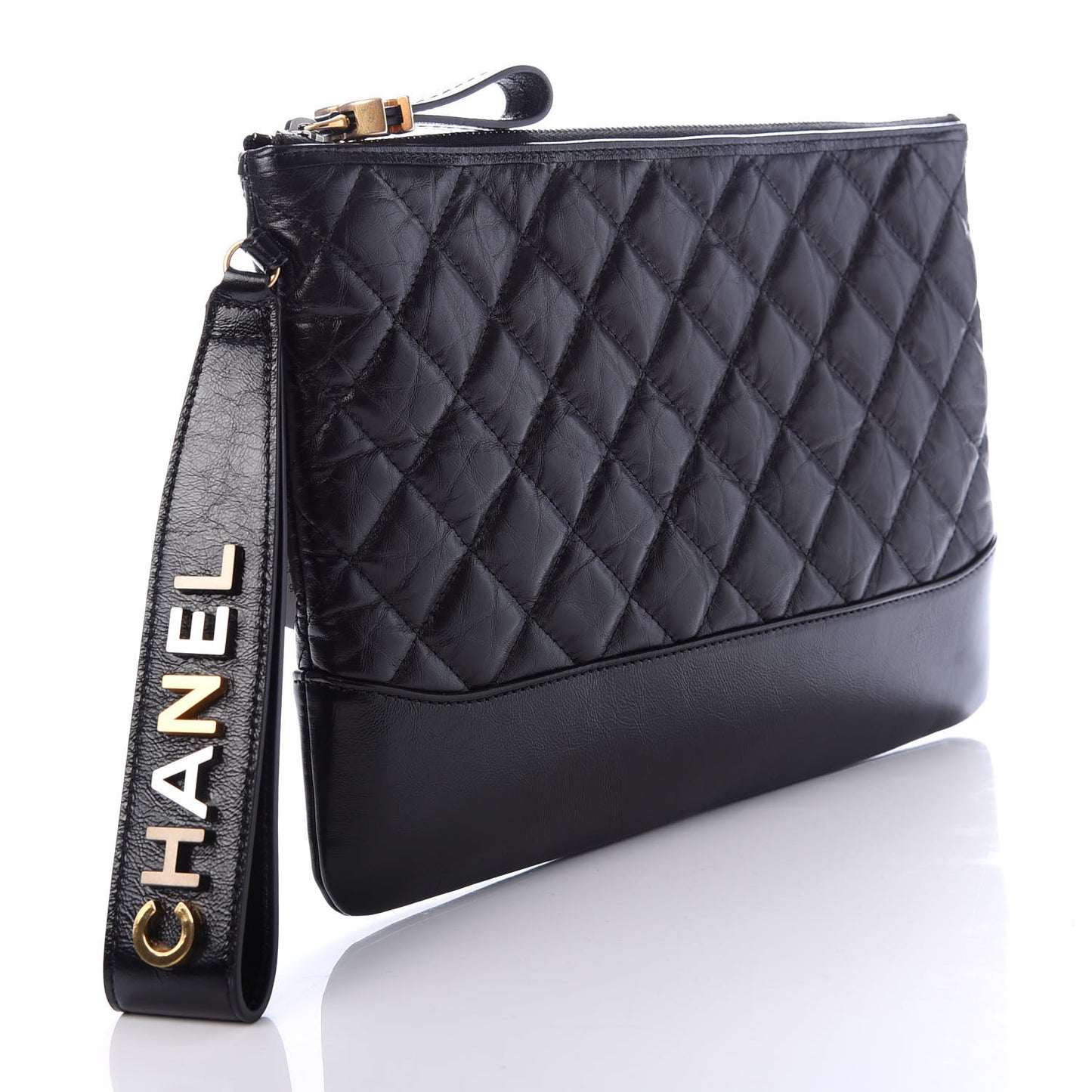 Aged Calfskin Quilted Medium Gabrielle Cosmetic Case Black